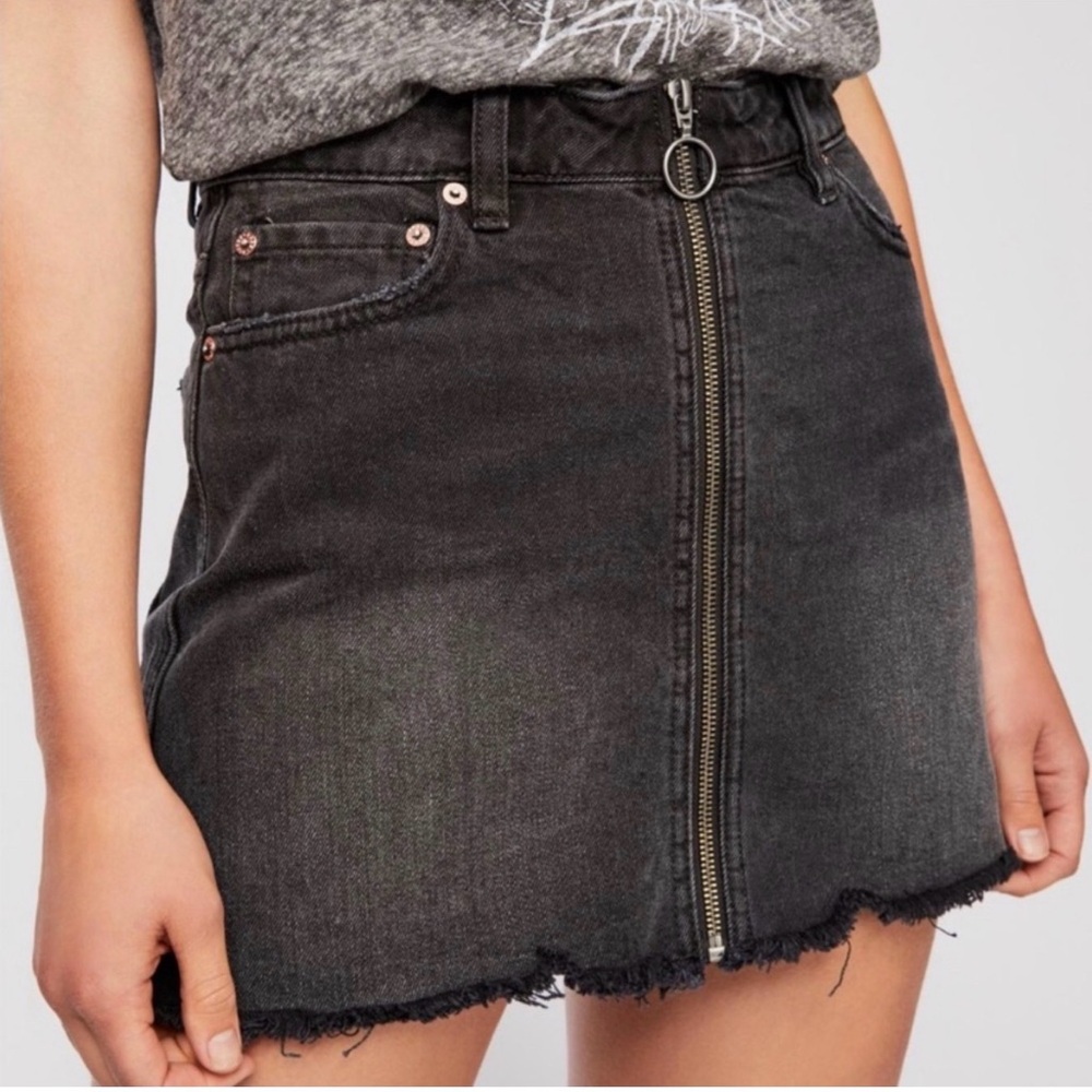 Free People 26 black denim zipper mini skirt women bottoms Jean